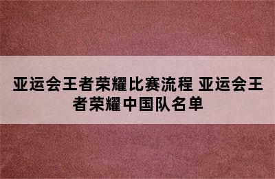 亚运会王者荣耀比赛流程 亚运会王者荣耀中国队名单